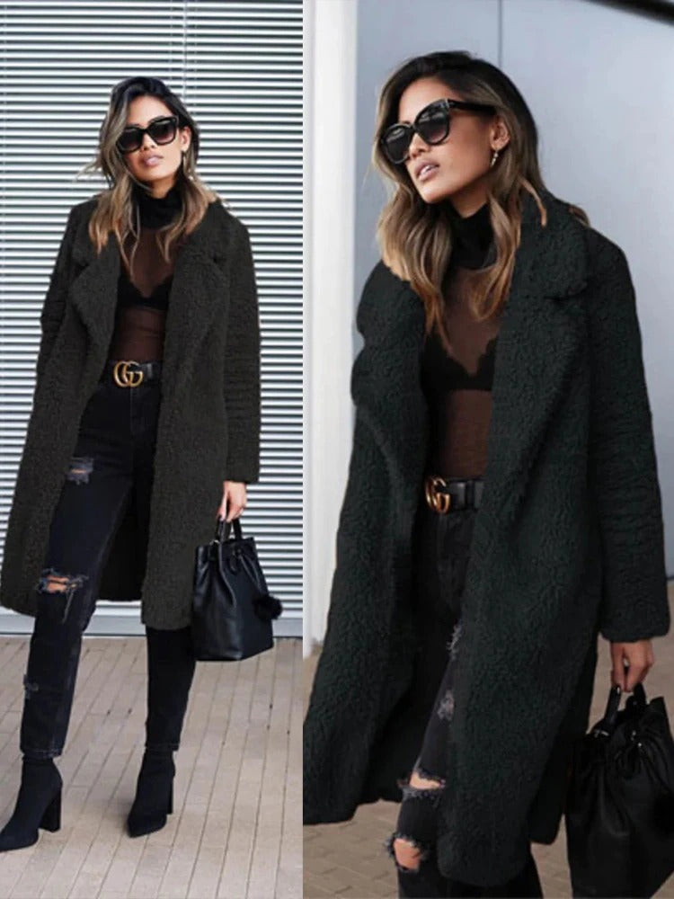 Apricot Long Teddy Fleece Coat detail