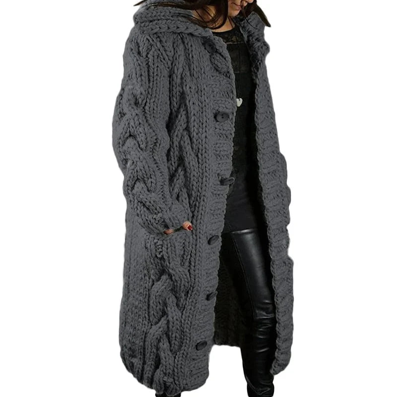 Black Longline Cable-Knit Cardigan front view