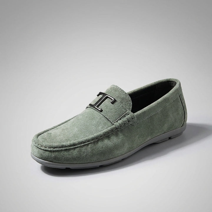 Green Suede Slip-On Loafers front view