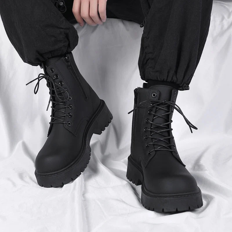 Black Lug-Sole Lace-Up Boots on-foot view