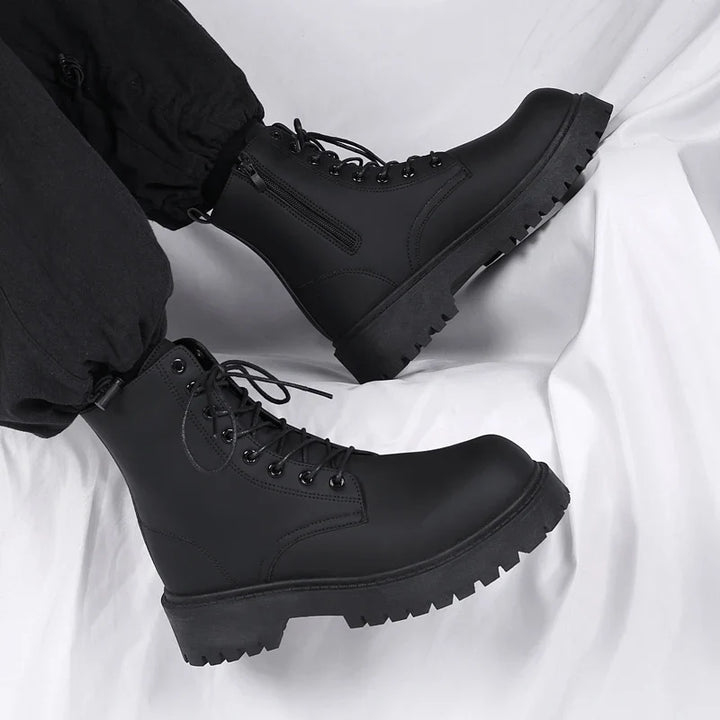 Black Lug-Sole Lace-Up Boots on-foot view