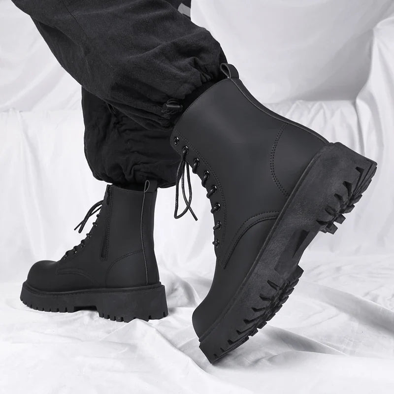 Black Lug-Sole Lace-Up Boots on-foot view