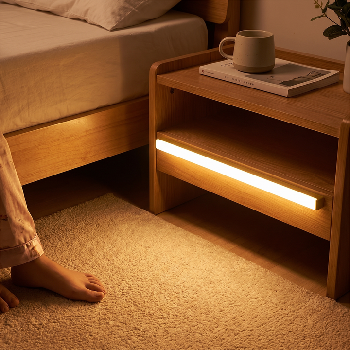 Magnetic Motion Sensor Cabinet Light under bedside table at night