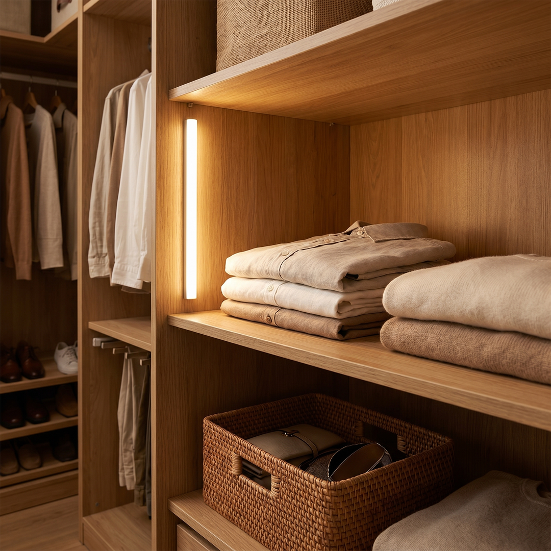 Magnetic Motion Sensor Cabinet Light mounted vertically in closet