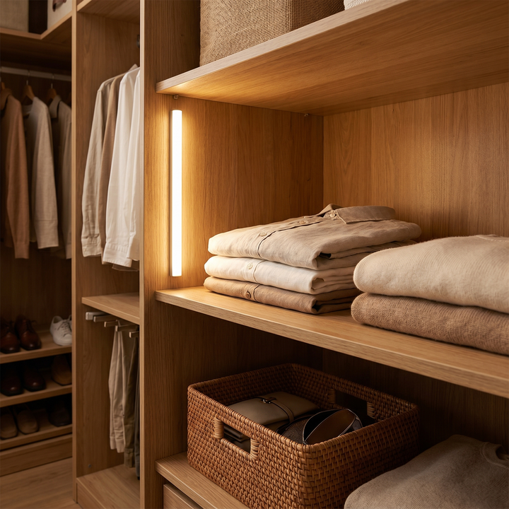 Magnetic Motion Sensor Cabinet Light mounted vertically in closet