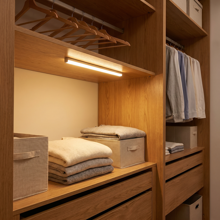 Magnetic Motion Sensor Cabinet Light under wardrobe shelf