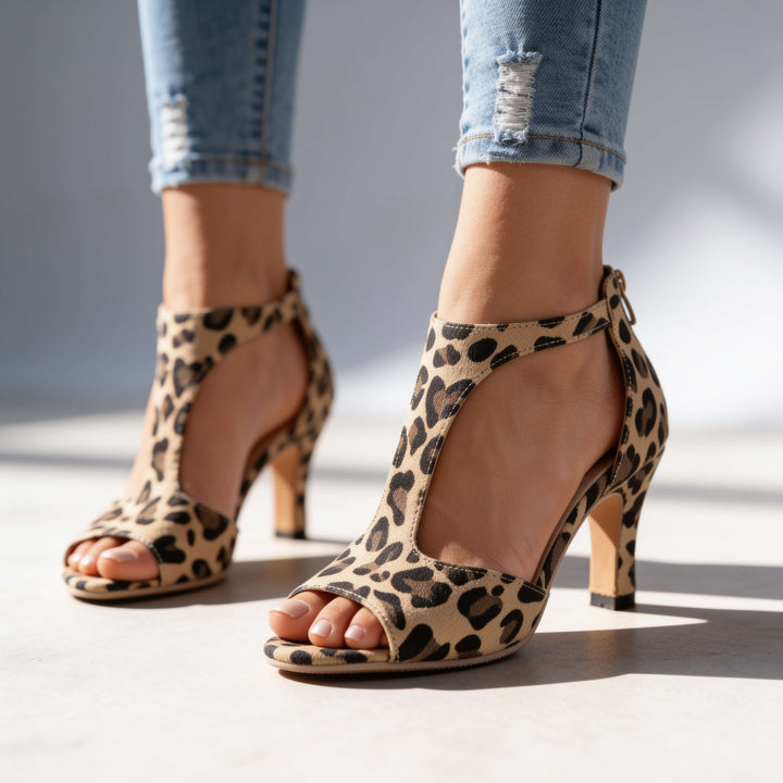 Leopard Savannah T-Strap Heels detail