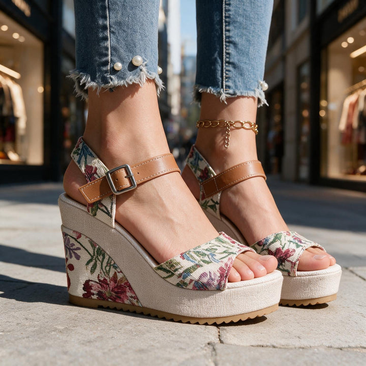 Multicolor Daisy Heels close-up