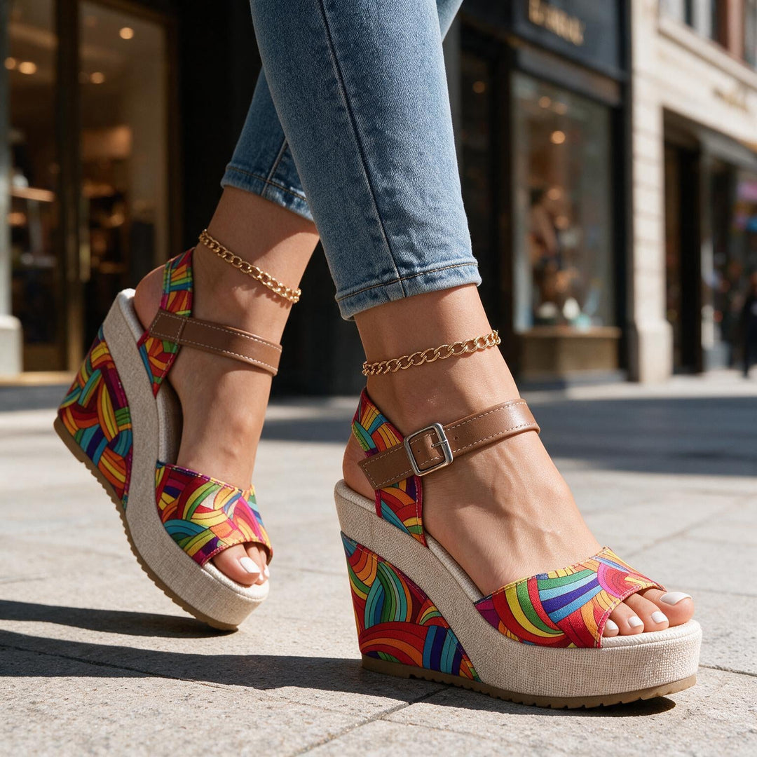 Multicolor Daisy Heels close-up