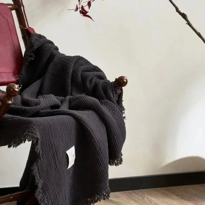 Dull Grey Waffle Cotton Throw texture detail