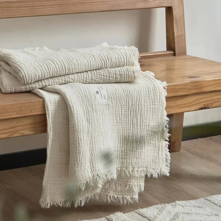 White Waffle Cotton Throw on bed