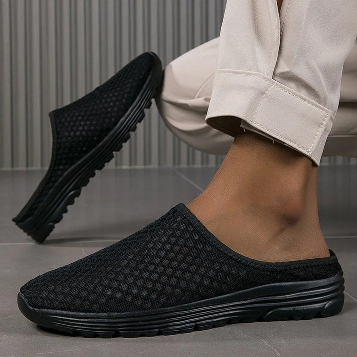 Black Orthopedic Mesh Slip-On Sneakers side view