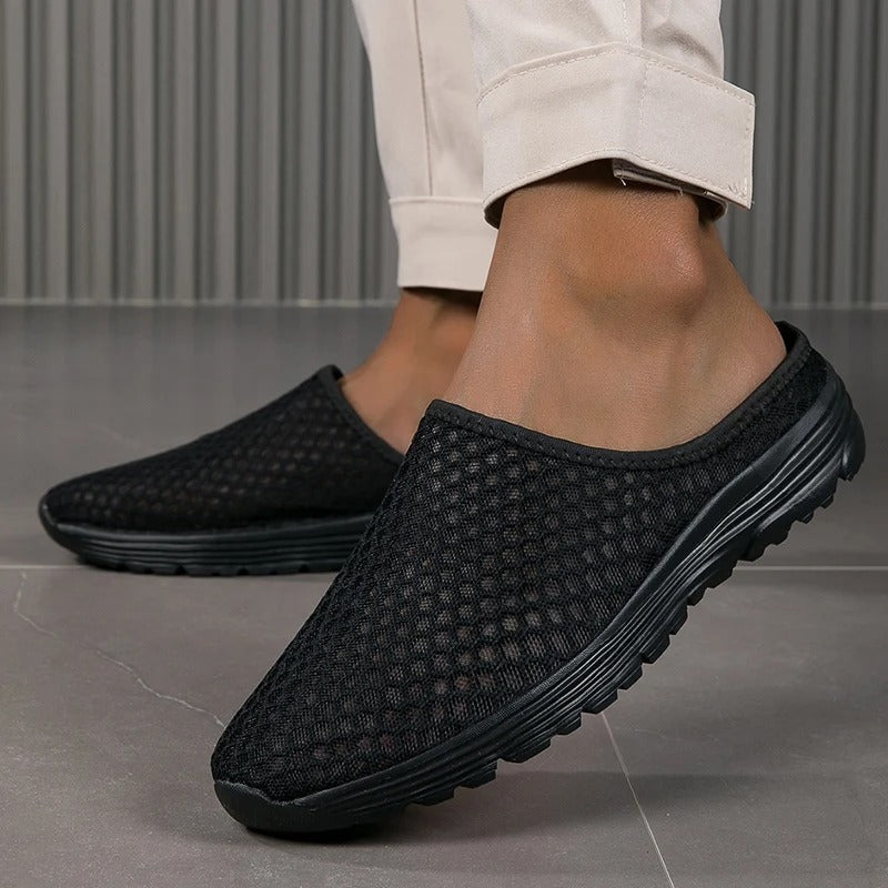 Black Orthopedic Mesh Slip-On Sneakers front angle
