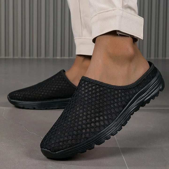Black Orthopedic Mesh Slip-On Sneakers front angle