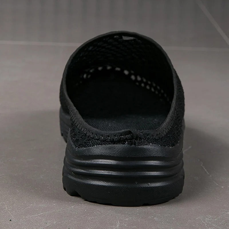 Black Orthopedic Mesh Slip-On Sneakers heel and sole detail
