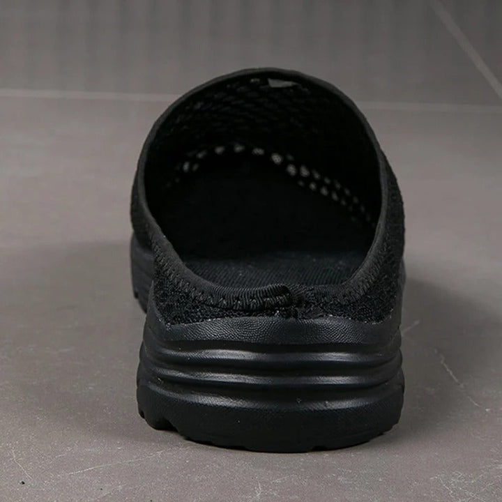 Black Orthopedic Mesh Slip-On Sneakers heel and sole detail