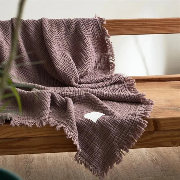 Dull Grey Waffle Cotton Throw weave detail