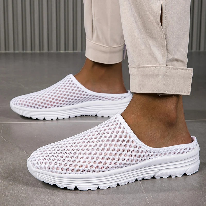 White Orthopedic Mesh Slip-On Sneakers side view