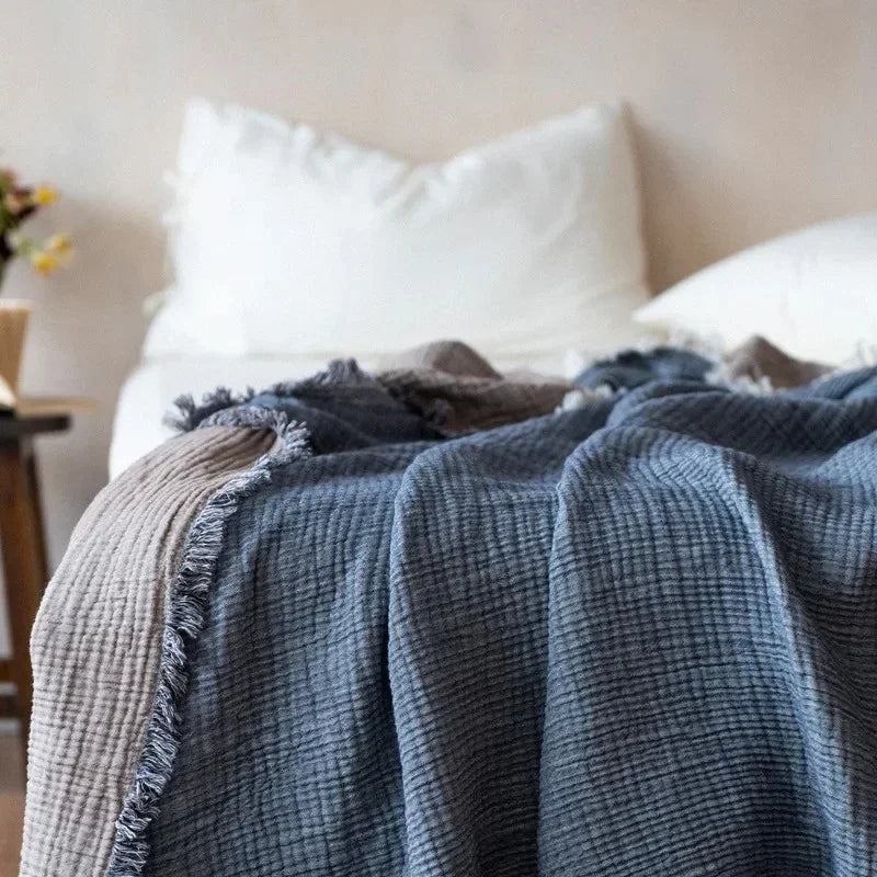 Sooty Blue Waffle Cotton Throw lifestyle