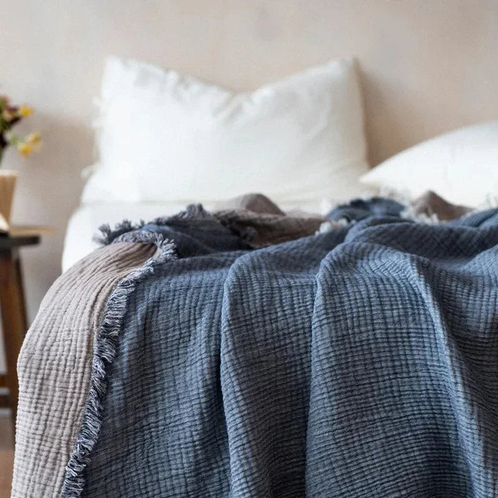 Sooty Blue Waffle Cotton Throw lifestyle