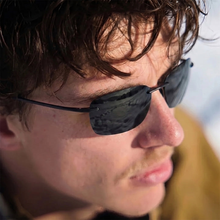 Black Rimless Featherlight Polarized Sunglasses worn lifestyle