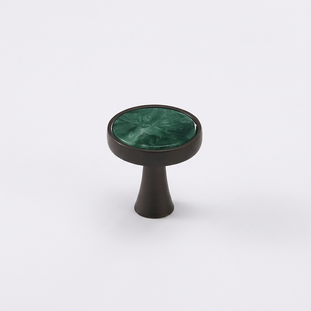 Green Marble-Top Knob, black base, 25mm