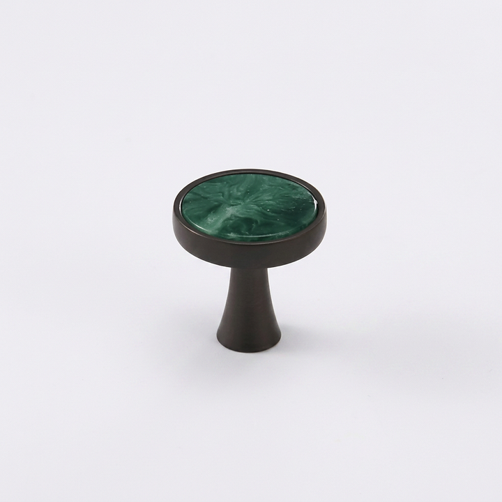Green Marble-Top Knob, black base, 25mm