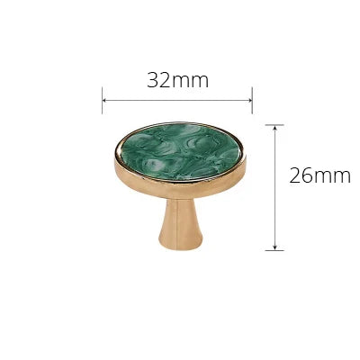 Green Marble-Top Knob, gold base, 32mm