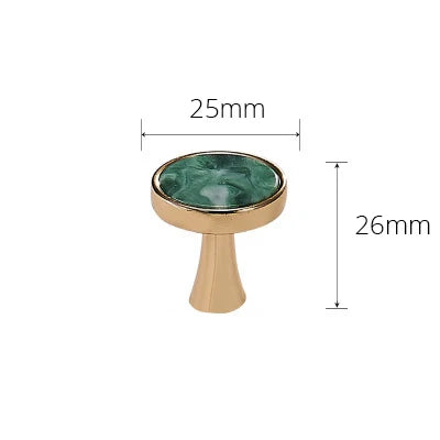 Green Marble-Top Knob, gold base, 25mm