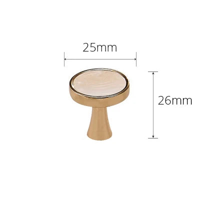 Beige Marble-Top Knob, gold base, 25mm
