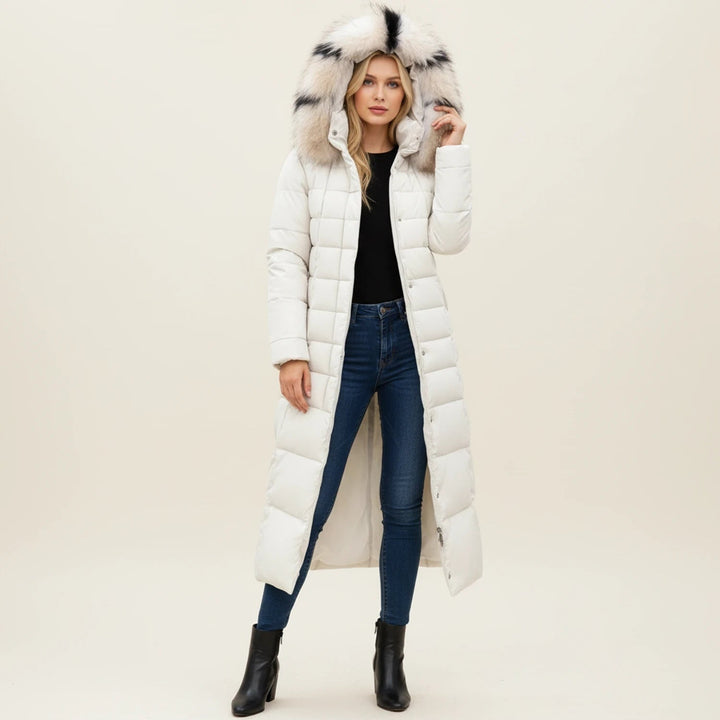 Off White Maxi Belted Puffer Coat worn front view