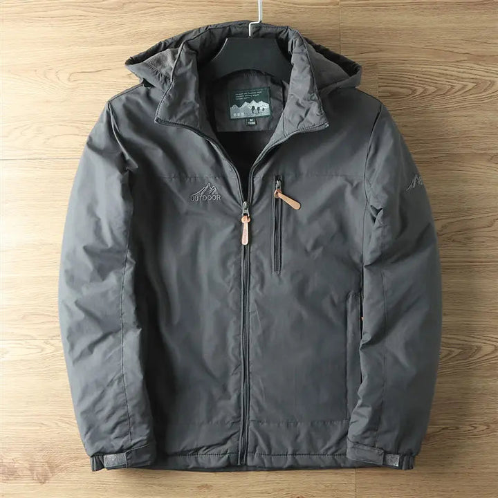 Gray Men's Fleece-Lined Hooded Winter Jacket front view