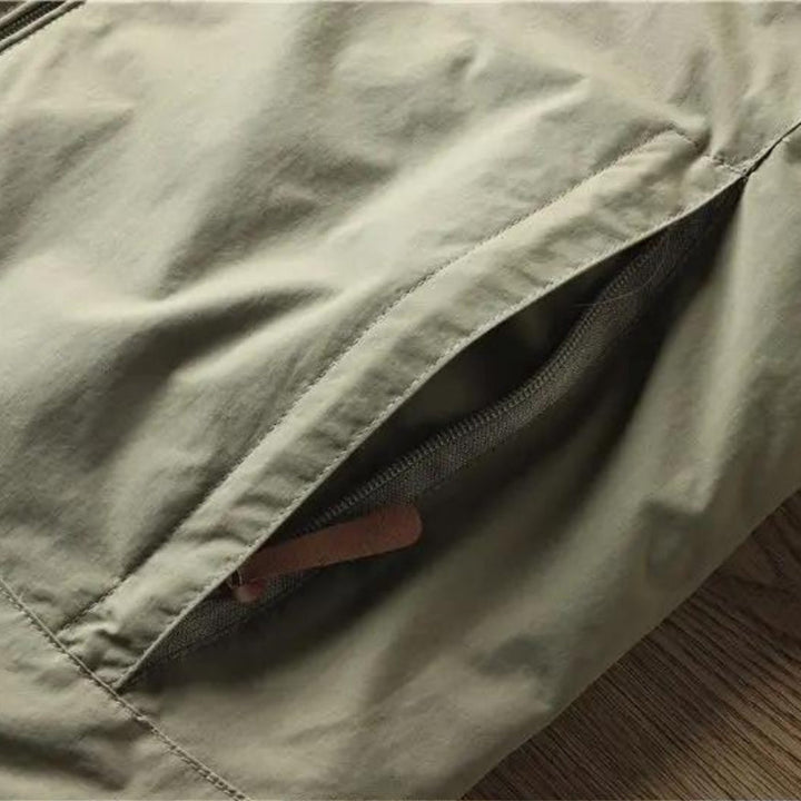 Khaki Men's Fleece-Lined Hooded Winter Jacket zip pocket