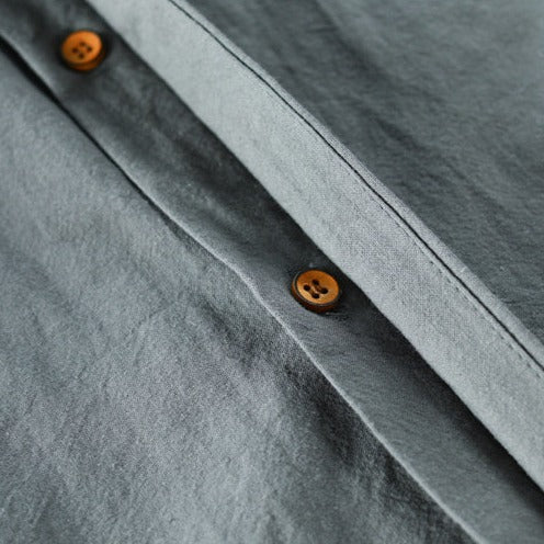 Charcoal Men's Linen Blend Band Collar Shirt fabric detail