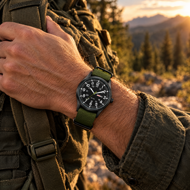 Green Men's Tactical Sports Watch on wrist lifestyle view