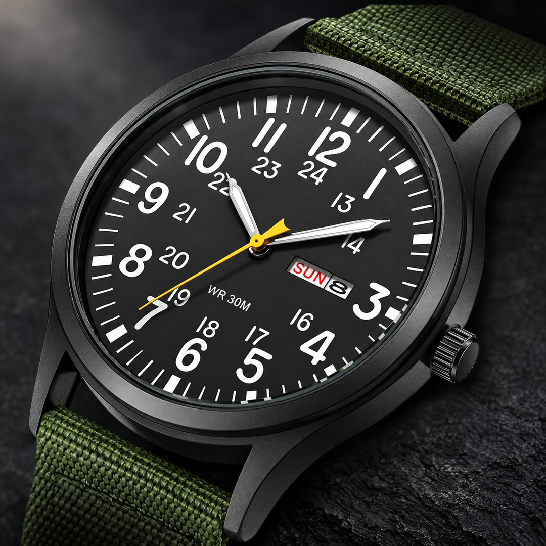 Green Men's Tactical Sports Watch dial close-up