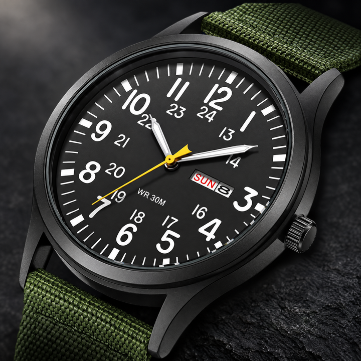 Green Men's Tactical Sports Watch dial close-up