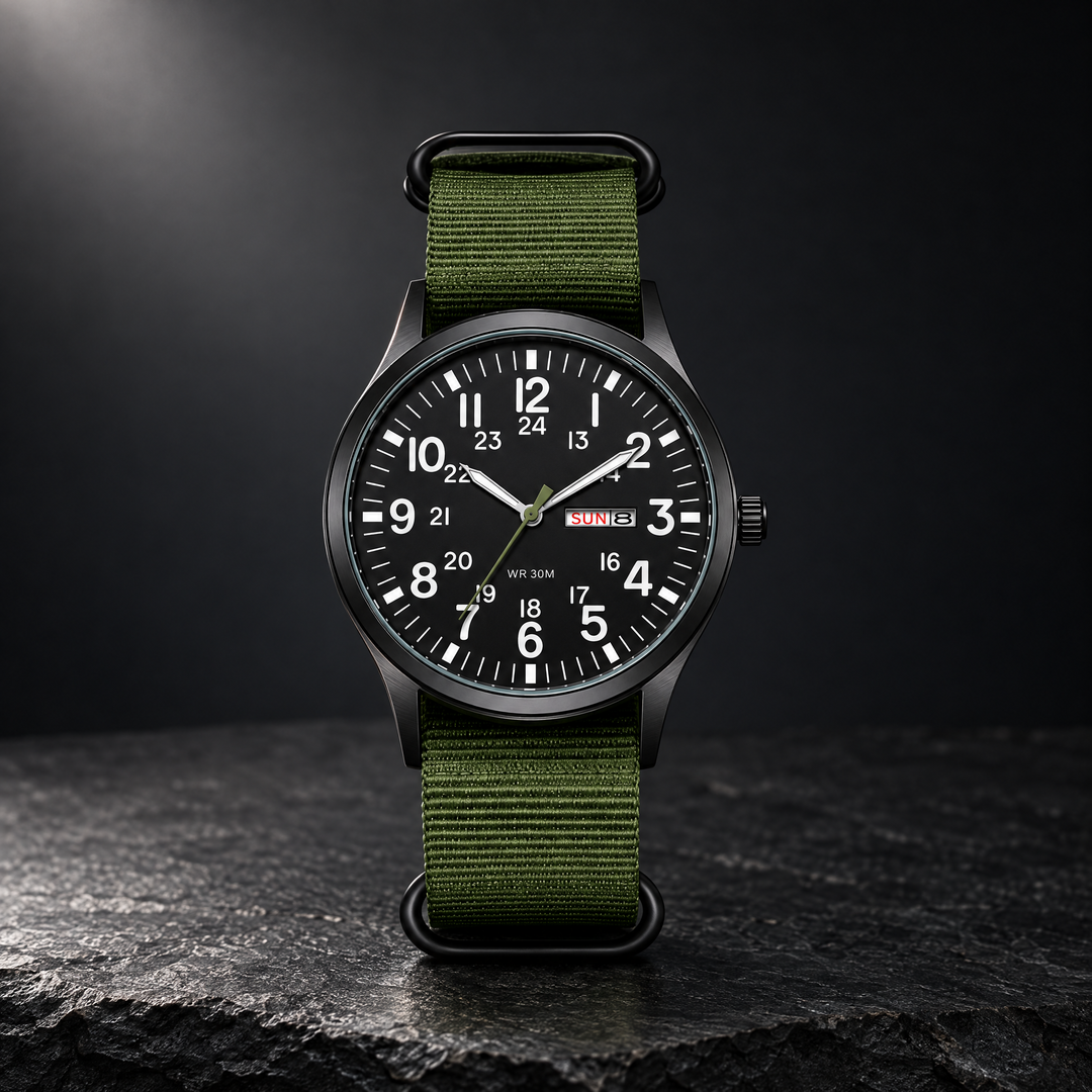 Black Dial Green Strap Men's Tactical Sports Watch front view