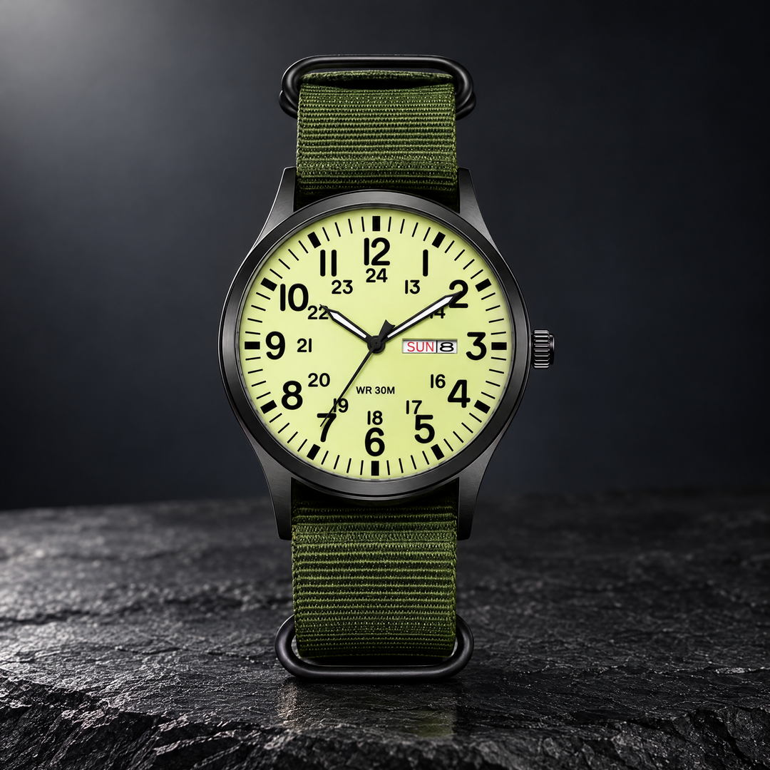 Luminous Dial Green Strap Men's Tactical Sports Watch front view
