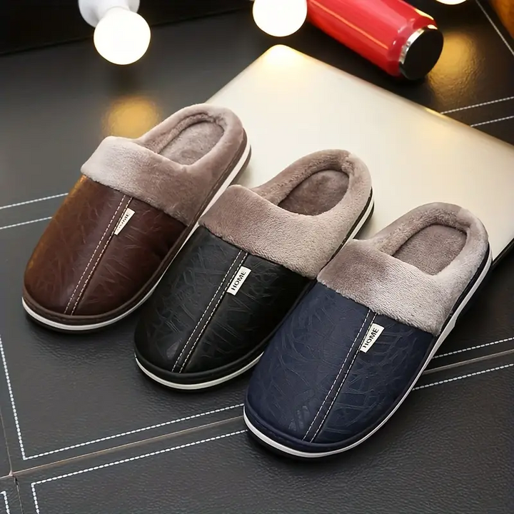 Men's Waterproof Plush Lined Slippers side by side