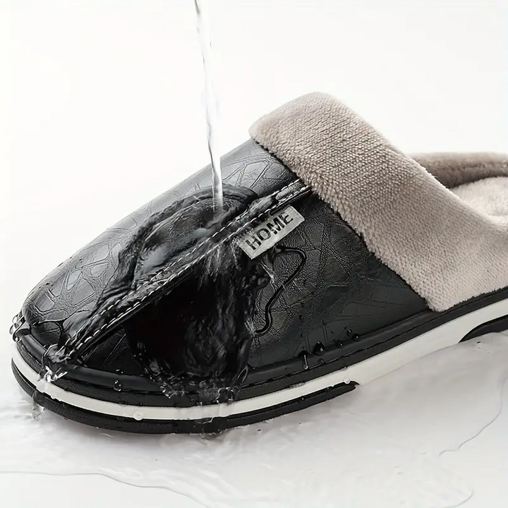 Black Men's Waterproof Plush Lined Slippers water-resistant upper