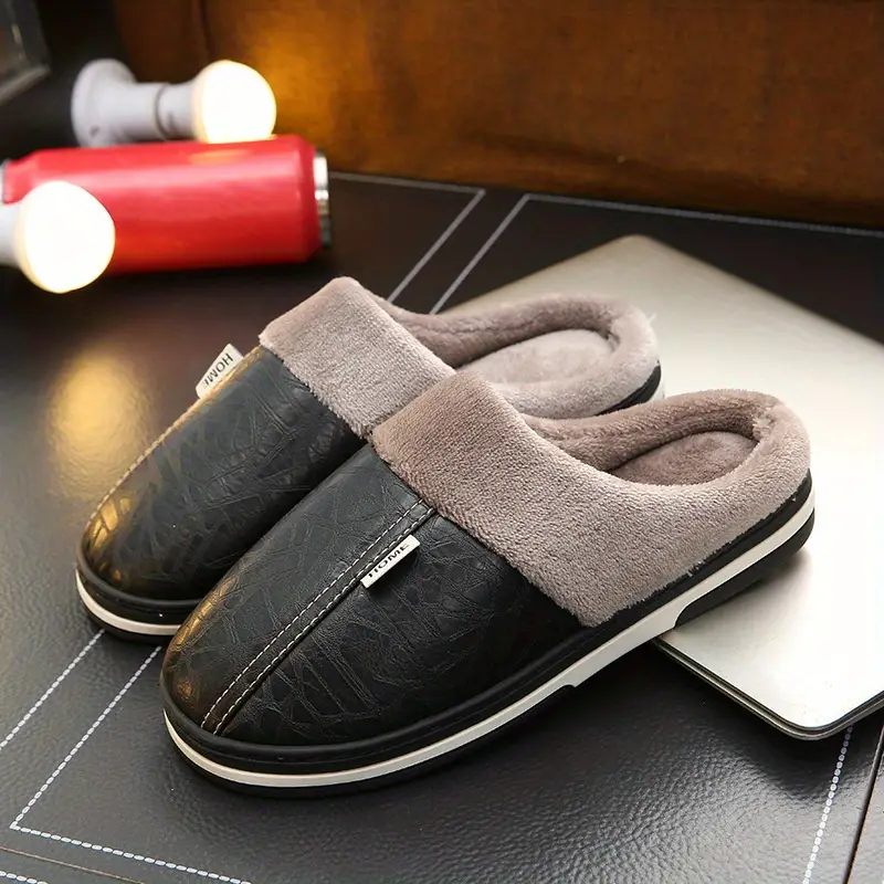 Black Men's Waterproof Plush Lined Slippers