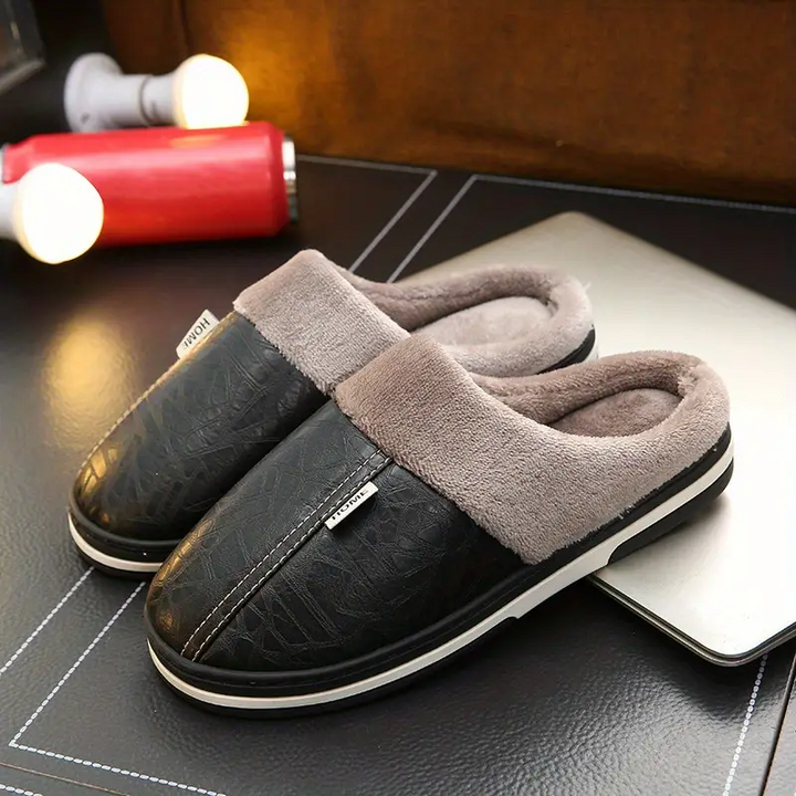 Black Men's Waterproof Plush Lined Slippers