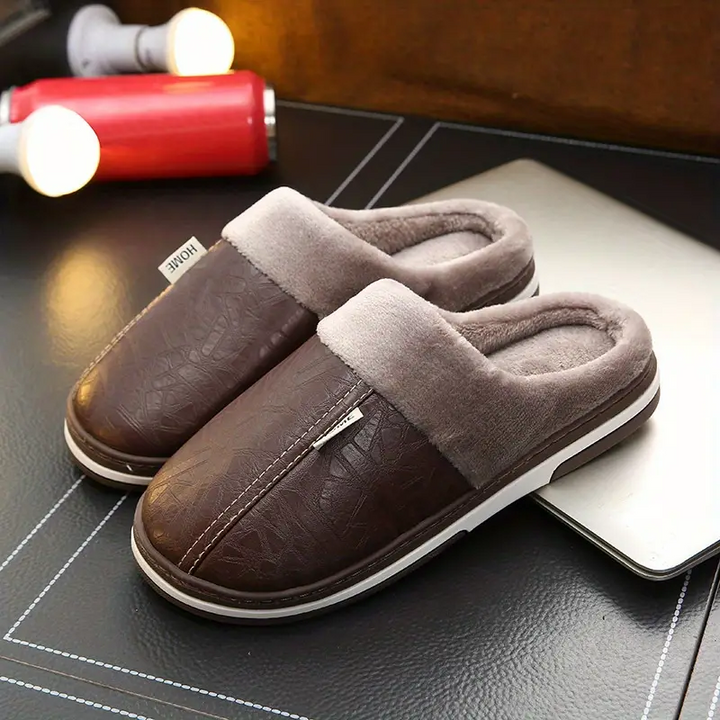 Coffee Men's Waterproof Plush Lined Slippers