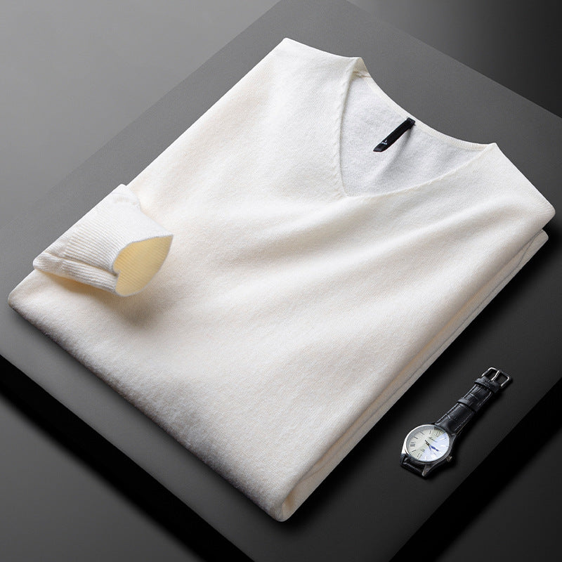 Merino Wool Cashmere V-Neck Sweater front view
