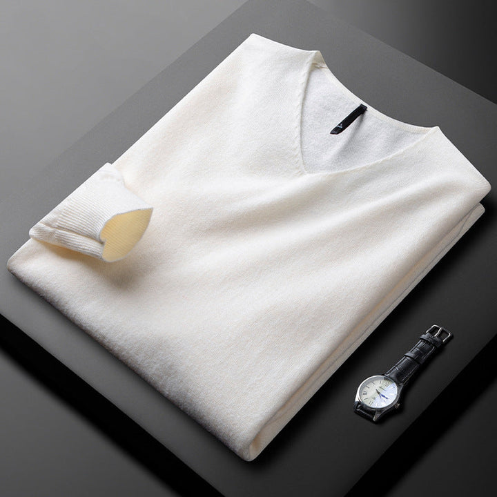 Merino Wool Cashmere V-Neck Sweater front view