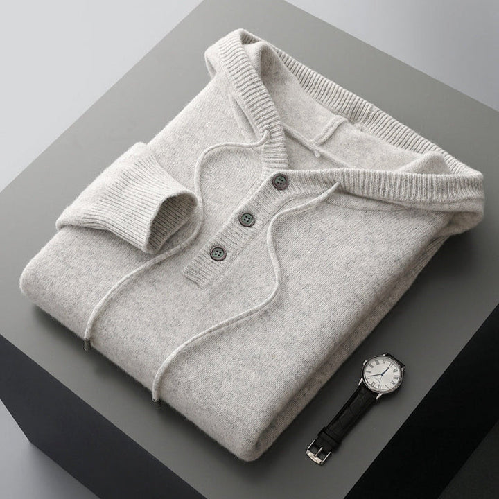 Grey Merino Wool Henley Hoodie folded flat lay