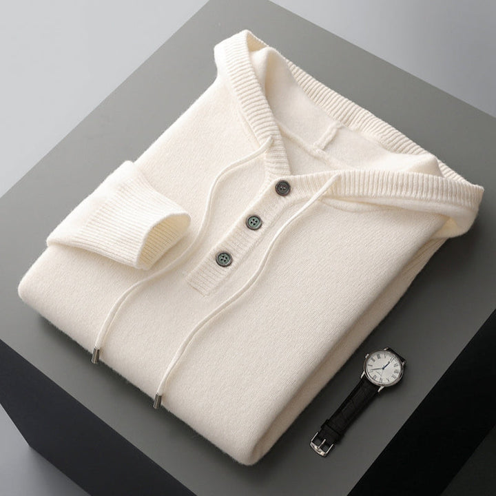 Cream Merino Wool Henley Hoodie folded flat lay