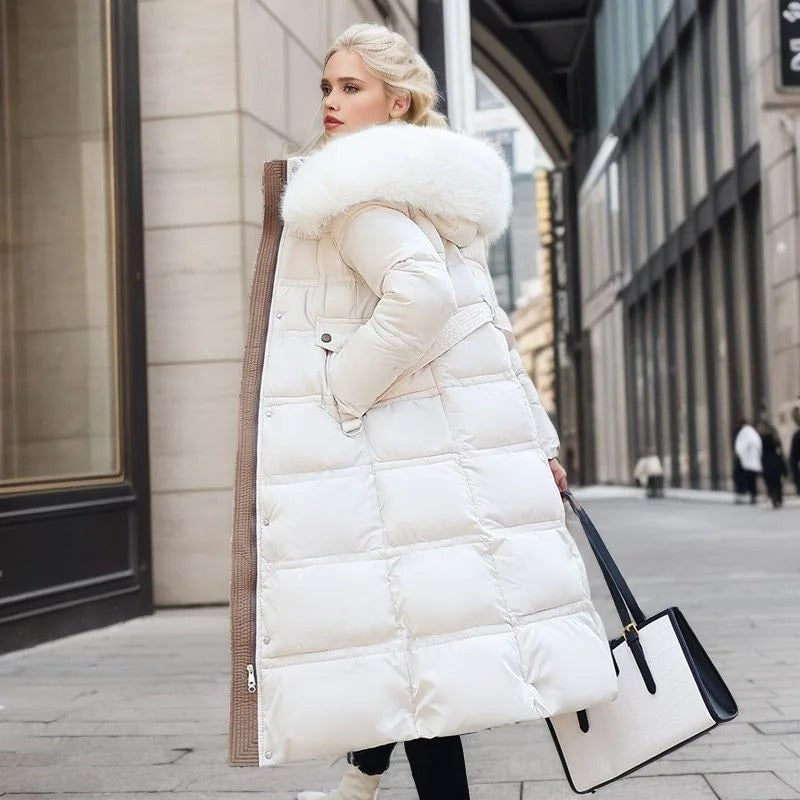 White Mid-Calf Puffer Coat worn lifestyle