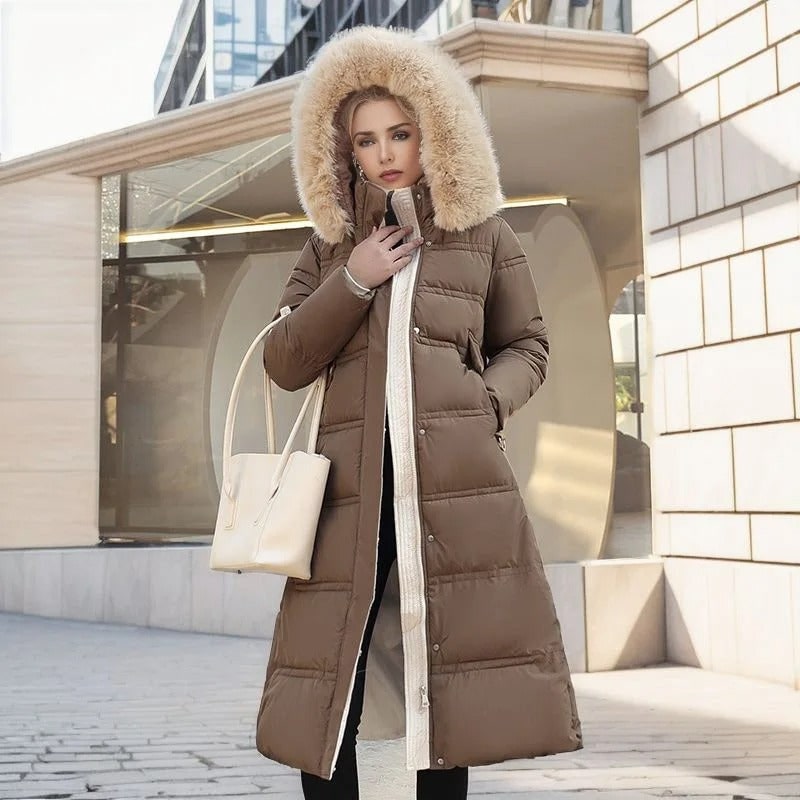 Brown Mid-Calf Puffer Coat worn lifestyle